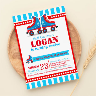 Invitation Continuez ! Blue Roller Skate Sport Anniversaire