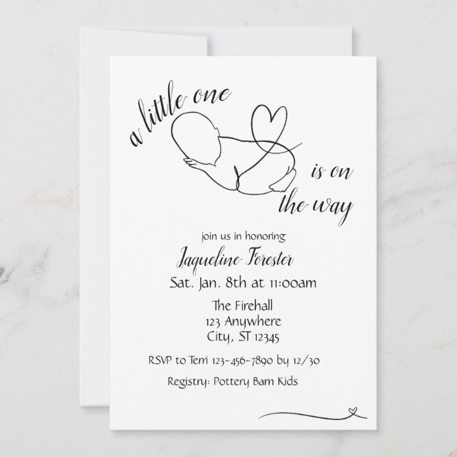 Invitation Continuous Line, Minimalist Baby Shower (Devant)