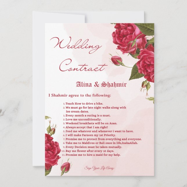 Invitation Contrats mariages pour Groom (Devant)