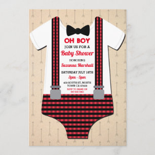 Invitation Contrôle rouge de baby shower de bûcheron oh