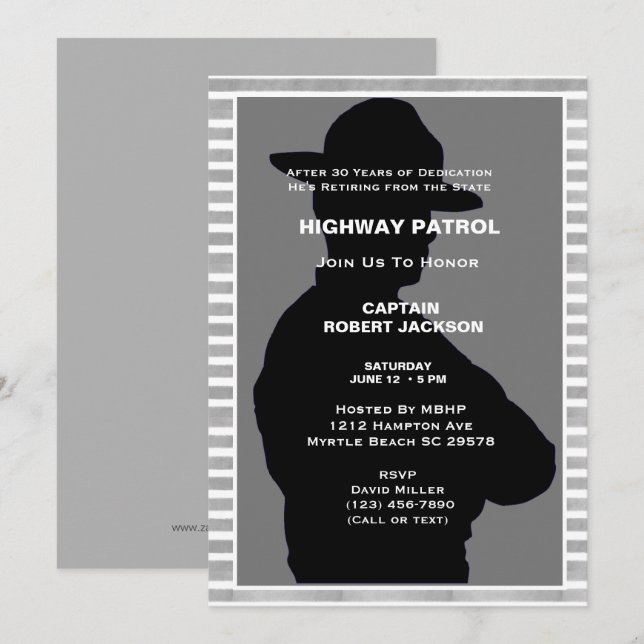 Invitation Contrôle routier Silhouette Parti de retraite (Devant / Derrière)