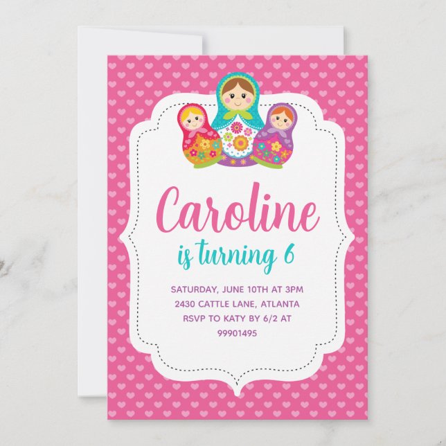 Invitation Convite Matryoshka, Festa de aniversário (Devant)