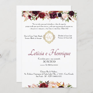 Invitation Convite para Casamento - Marsala | Frente