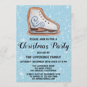 Invitation Cookie de patinage sur glace Fête de Noël Blue Sno