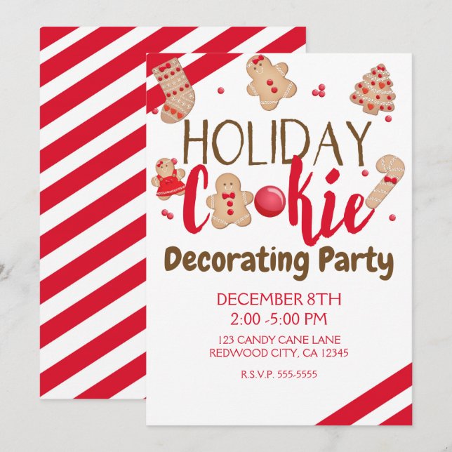 Invitation Cookie de vacances Décoration Party ou Exchange (Devant / Derrière)