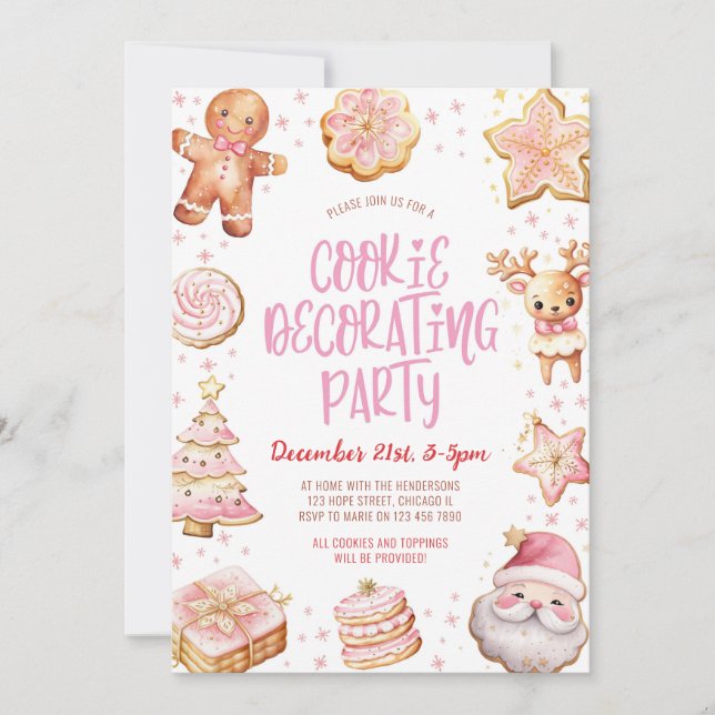 Invitation Cookie Décoration rose Noël Fête (Devant)