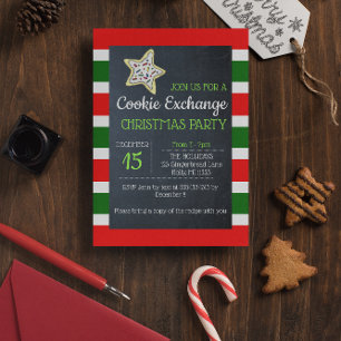 Invitation Cookie Exchange Chalkboard Rouge et Vert Bande lg