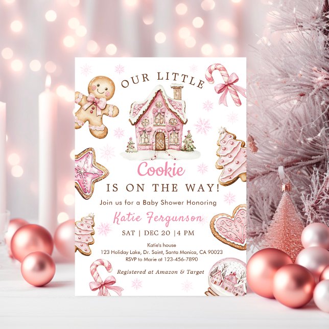 Invitation Cookie rose Noël Baby shower fille (Créateur téléchargé)