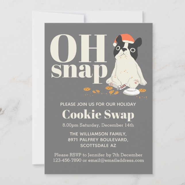 Invitation Cookie Swap mignon Chiot gris moderne (Devant)