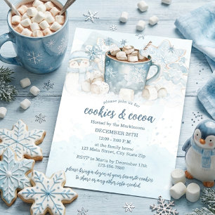 Invitation Cookies aquarelle bleue d'hiver et fête du cacao