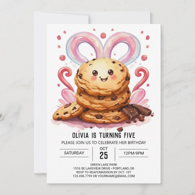 Invitation Cookies au chocolat rose modifiable Anniversaire (Devant)