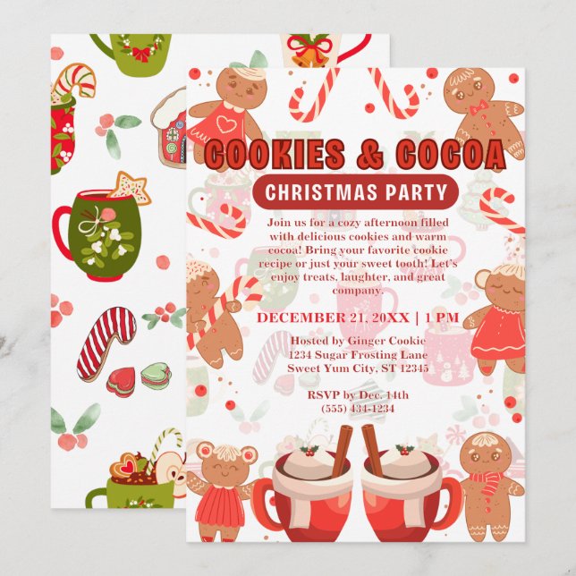 Invitation Cookies & Coca Christmas Motif Party (Devant / Derrière)