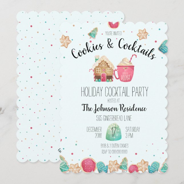 Invitation Cookies & Cocktails Holiday Cookie Exchange Blue (Devant / Derrière)