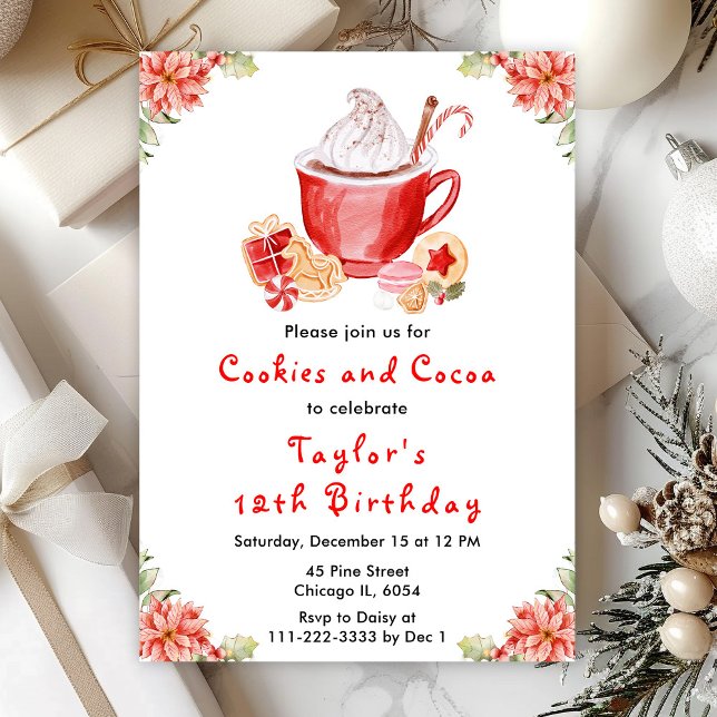 Invitation Cookies de Noël et cacao Fête d'anniversaire Rouge (Créateur téléchargé)
