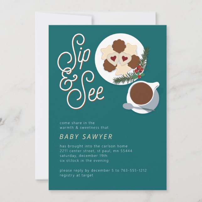 Invitation Cookies de vacances & café/thé Sip & Voir baby sho (Devant)