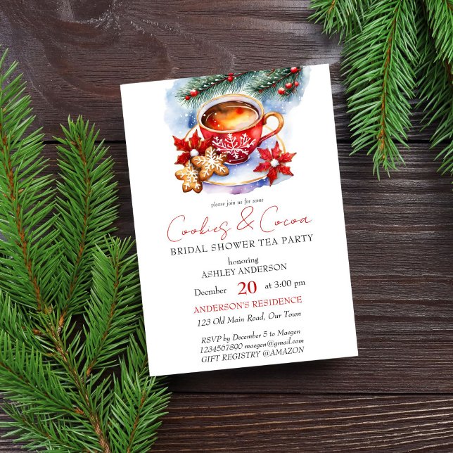 Invitation Cookies et cacao douche d'hiver nuptiale fête du t (Cookies and cocoa Christmas winter bridal shower tea party editable template digital download modern)