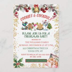 Invitation Cookies et cocktails Blancs & Dorés pour les Fêtes