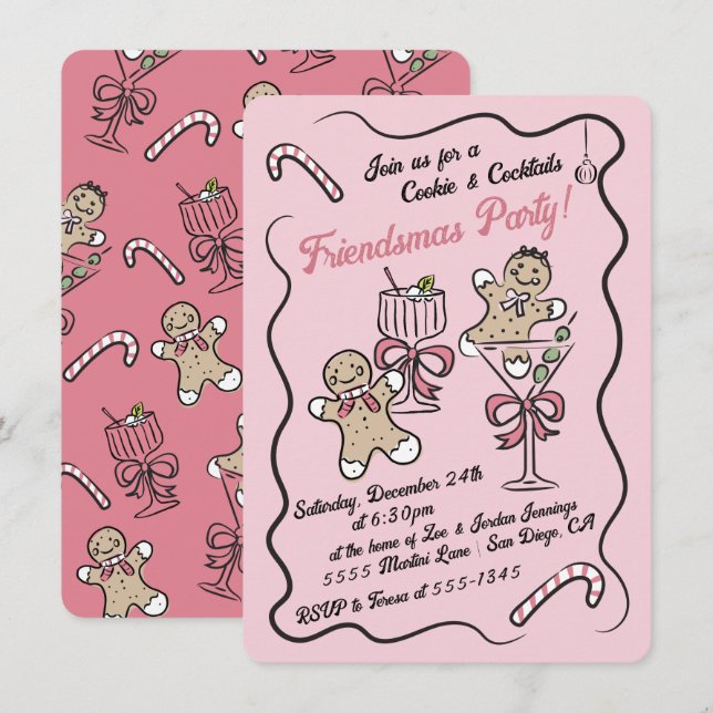Invitation Cookies et cocktails Fête des amies de Noël (Devant / Derrière)