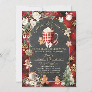 Invitation Cookies Hot Coca Plaid Red Black Christmas Party