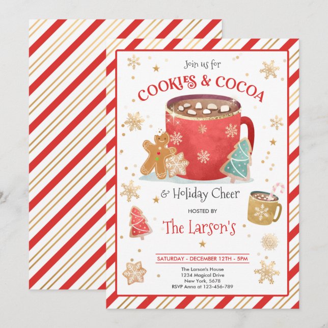 Invitation Cookies Rouge Et Or Et Fête Du Coca Chaud (Devant / Derrière)