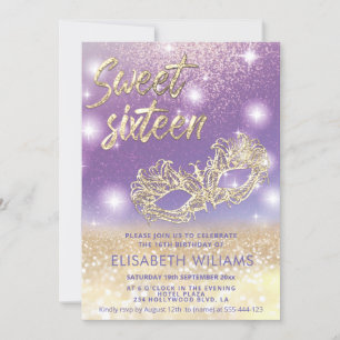 Invitation Cool Adorable Masquerade chic lilas or glittery