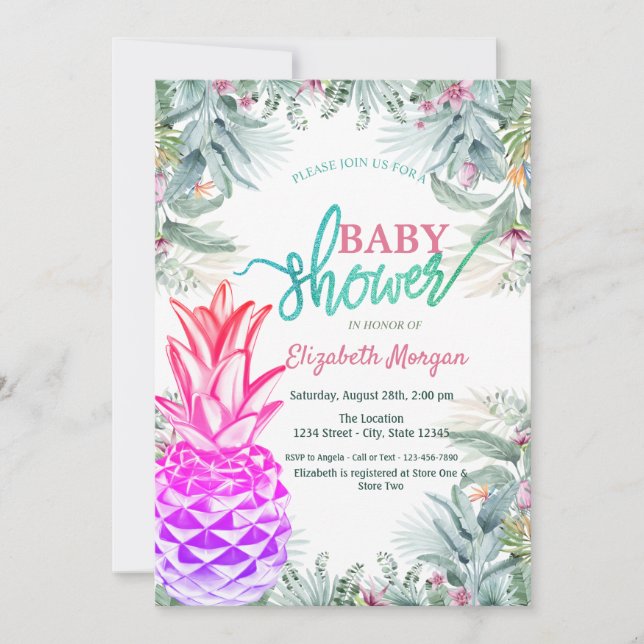 Invitation Cool Ananas Feuille tropical Baby shower (Devant)