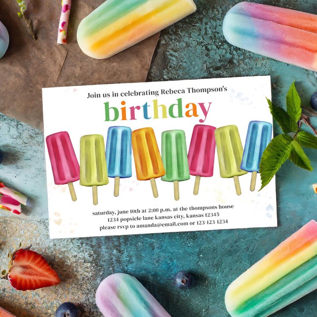 Invitation Cool Anniversaire Rainbow Popsicles Sprinkles Cust (Birthday Popsicle invitation with colorful rainbow popsicles. )