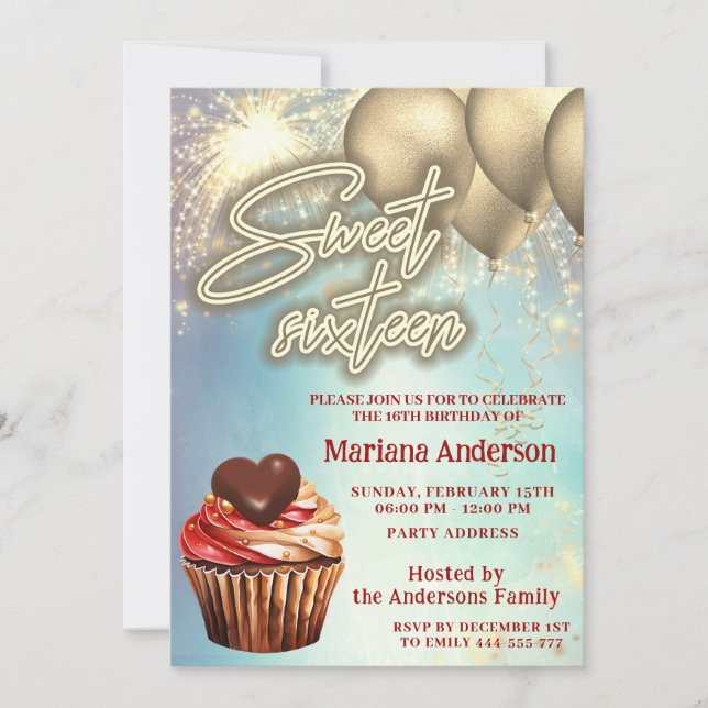 Invitation Cool ballon d'or étincelant feu d'artifice (Devant)