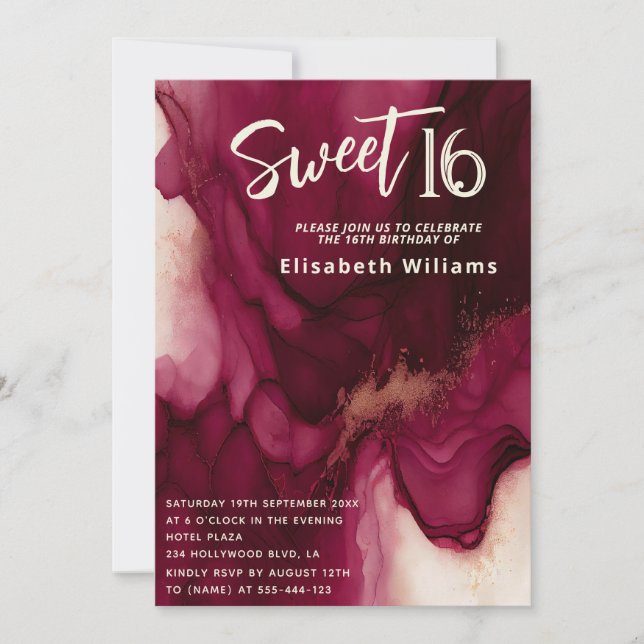 Invitation Cool bourgogne encre Abstraite (Devant)