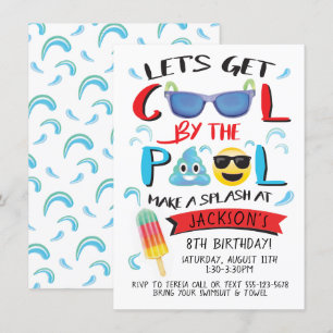 Invitation Cool by the Pool Emoji Boy Birthday Party