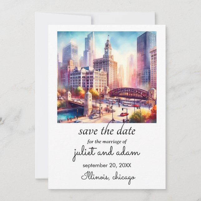 Invitation Cool chicago mariage skyline enregistrer la date (Devant)