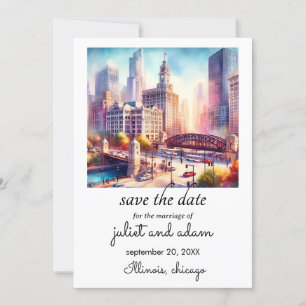 Invitation Cool chicago mariage skyline enregistrer la date