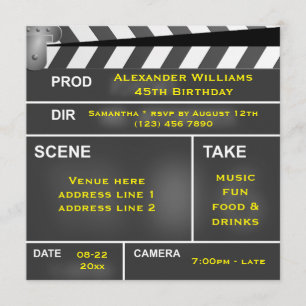 Invitation Cool Clapper Board 45e anniversaire