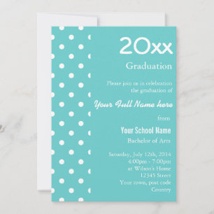 Invitation cool, classique aqua bleu & blanc graduation