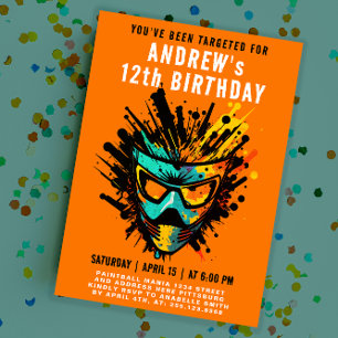 Invitation Cool Colorful Paintball Splatter Orange Party