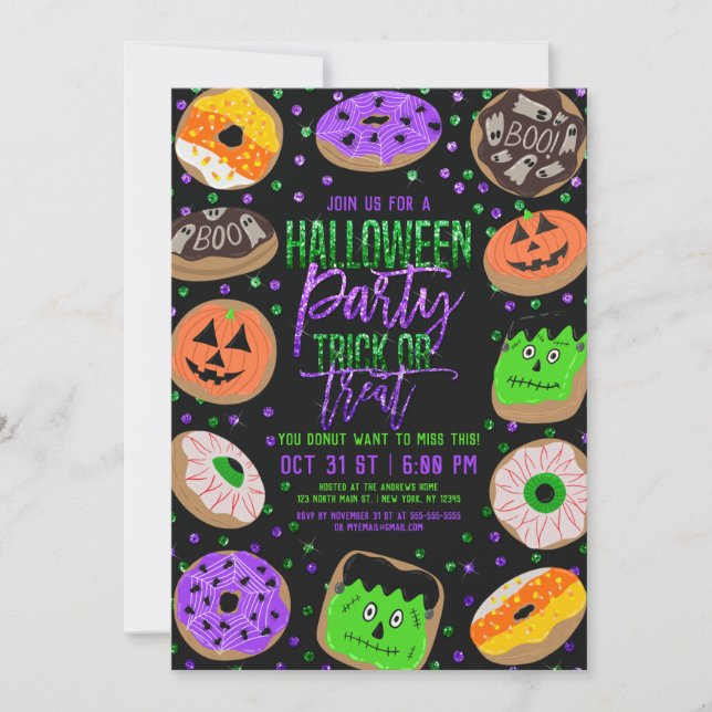 Invitation Cool Cute Parties scintillant Confetti Donuts Hall (Devant)