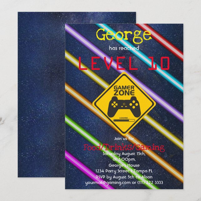 Invitation Cool, Fun Gaming Boy's Birthday Party (Devant / Derrière)