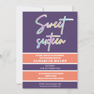 Invitation Cool fun néon typographie rayures doux 16