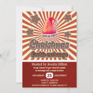 Invitation Cool fun retro santa hat échange de biscuit