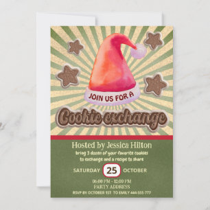 Invitation Cool fun retro santa hat échange de biscuit