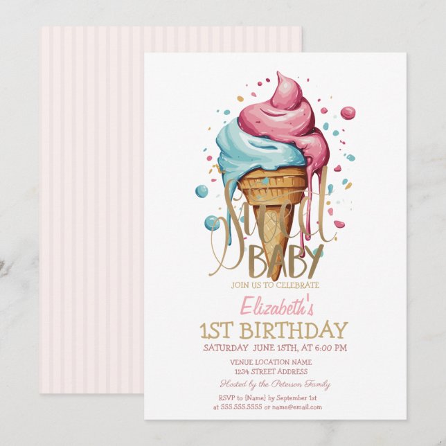 Invitation Cool goutte glace crème rayée Anniversaire (Devant / Derrière)