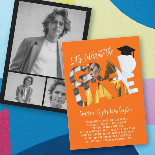 Invitation Cool Graduate Cutout Photo Moderne Graduate Party (Créateur téléchargé)