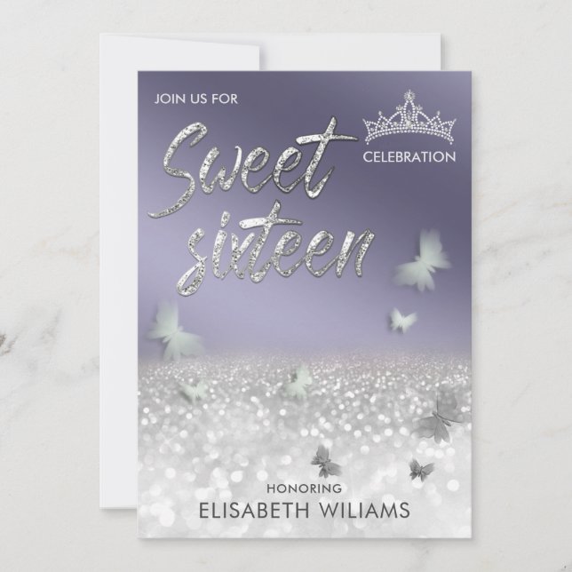 Invitation Cool lavande argent parties scintillant papillon t (Devant)