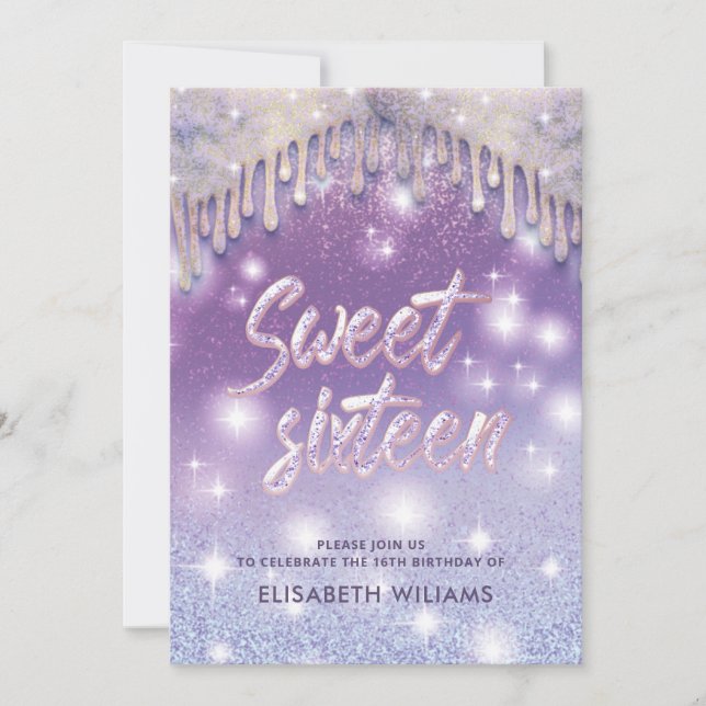 Invitation Cool Lavender lilas gouttes scintillantes (Devant)