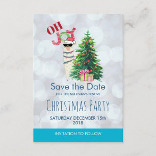 Invitation Cool Llama sur Silver Bokeh & Icy Blu Enregistrer 