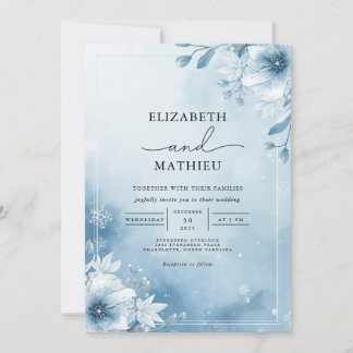 Invitation Cool Mariage de fleurs de givre bleu
