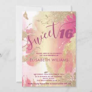 Invitation Cool moderne blush rose or aquarelle glitore