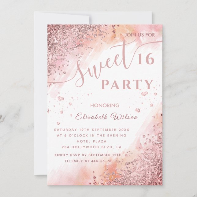 Invitation Cool moderne diamant luxe rose or doux 16 (Devant)