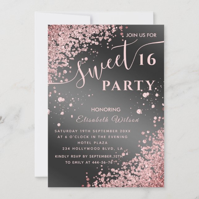 Invitation Cool moderne diamant luxe rose or doux 16 invi (Devant)