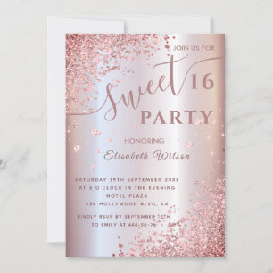 Invitation Cool moderne diamant luxe rose or doux 16 invi